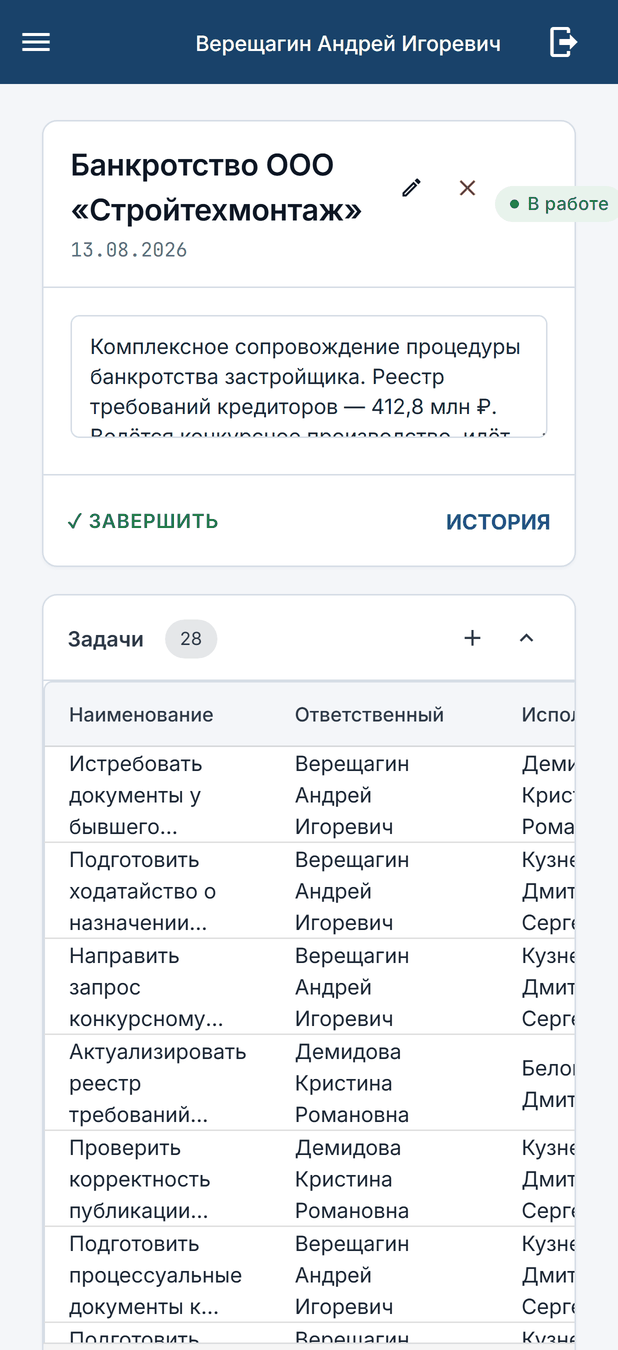 Мобильная версия: карточка проекта